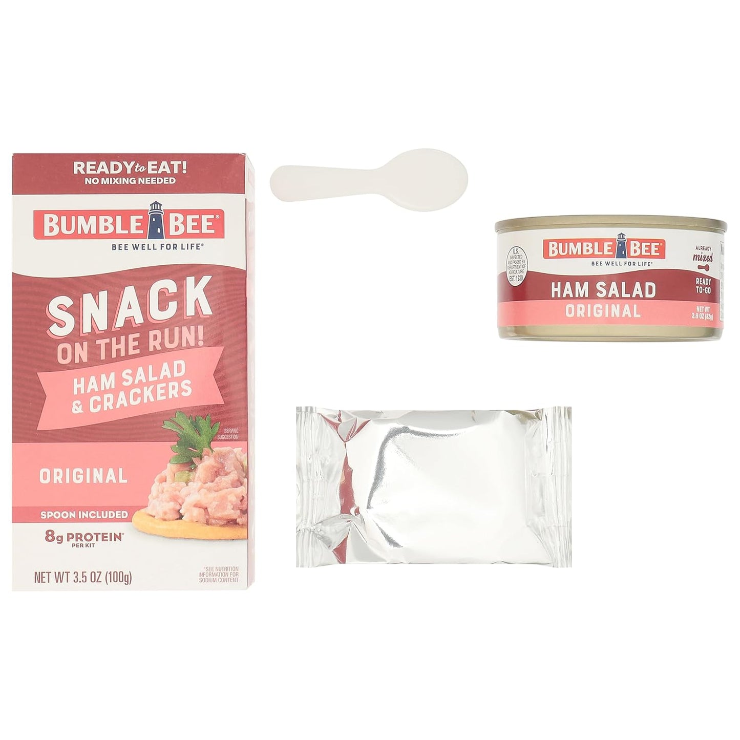 Bumble Bee Snack On The Run Ham Salad Kit - Spoon-Included Snack Kids Can Open and Eat on Their Own