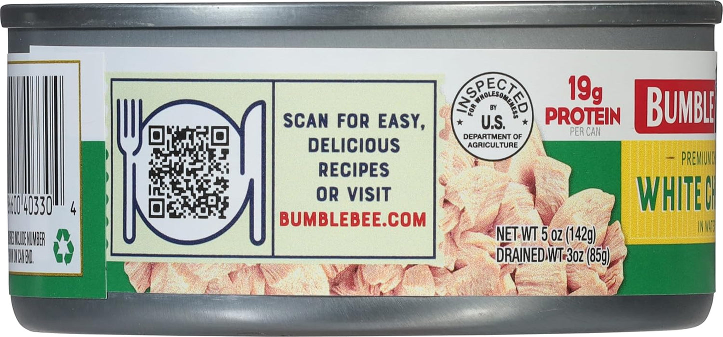 Bumble Bee White Chicken in Water 5 oz Can – Gluten-Free Keto Snack for Self-Care Lunches and Personal Nutrition