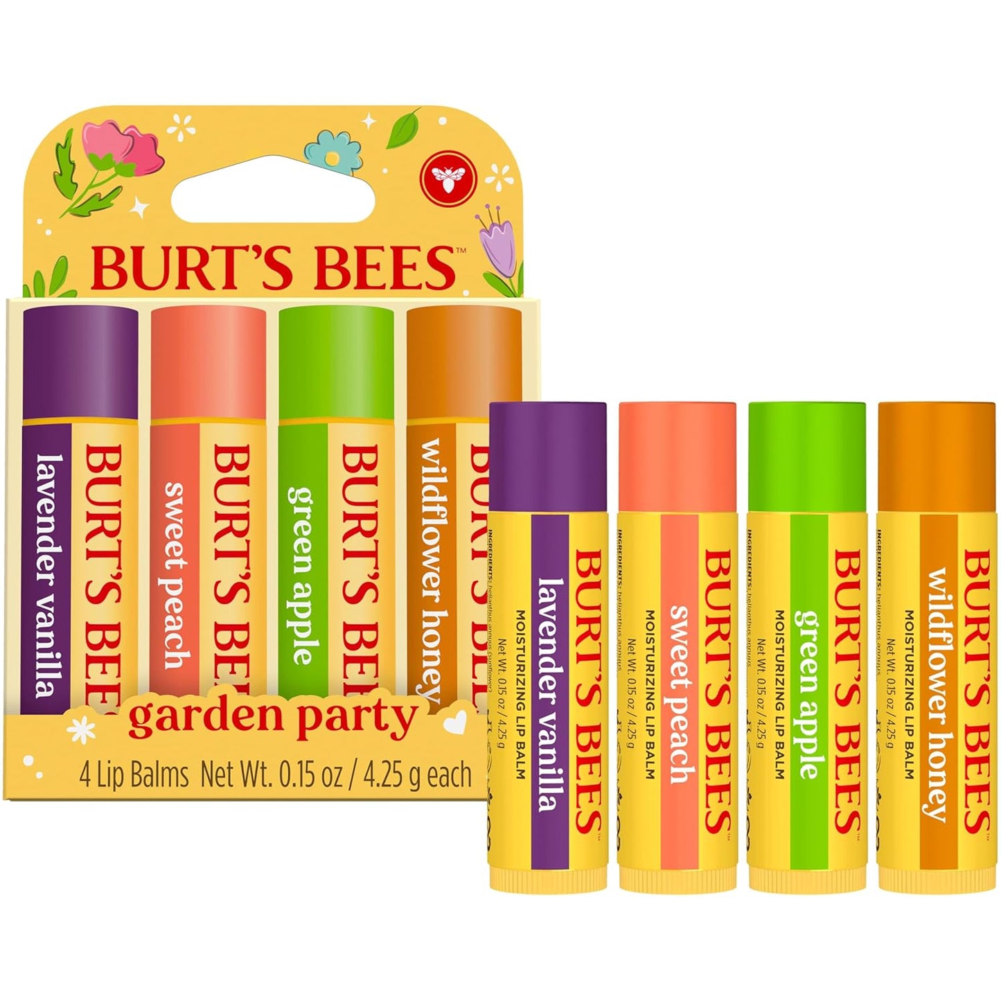 Burt's Bees 24 Hour Moisture Lip Balm Set – On the Go Protection for Patio and Outdoor Dining
