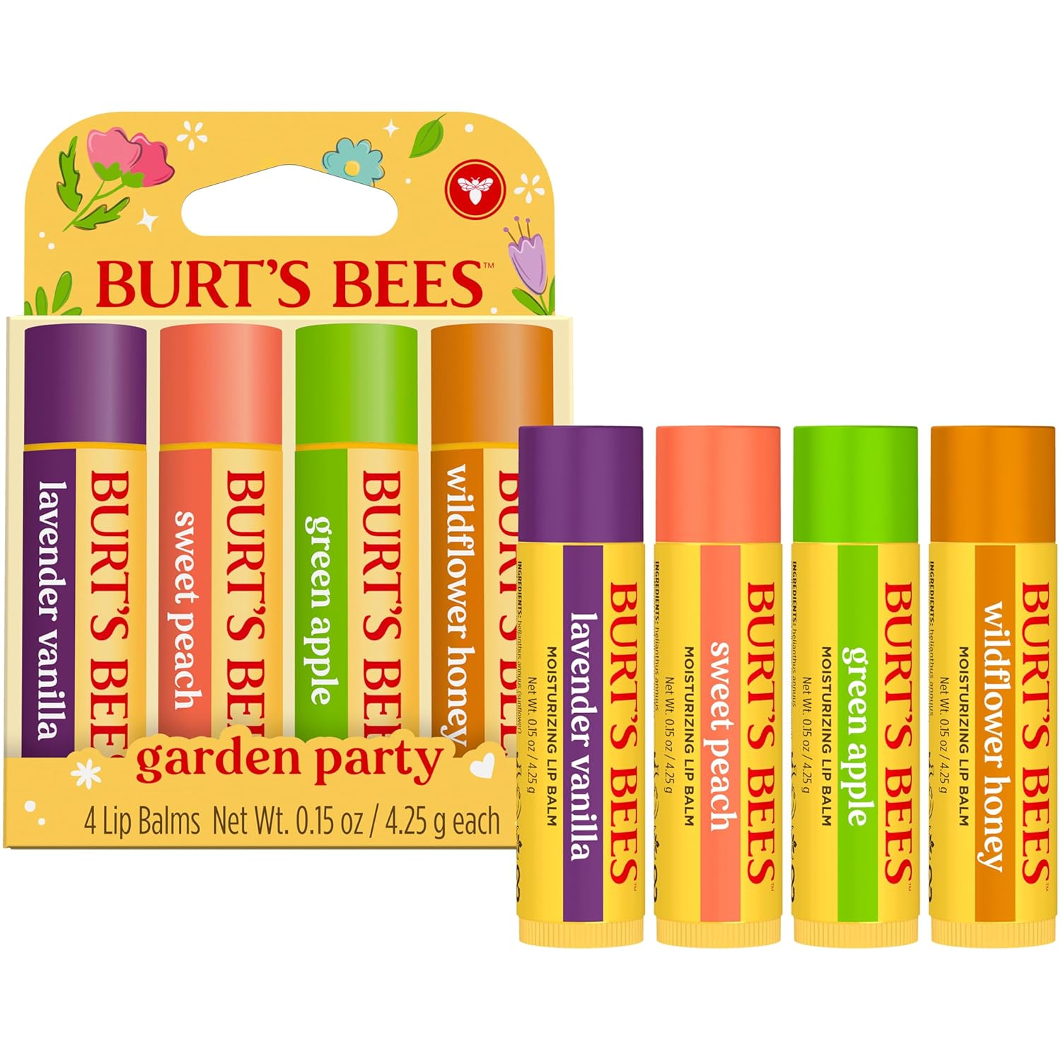 Burt's Bees 24 Hour Moisture Lip Balm Set – On the Go Protection for Patio and Outdoor Dining
