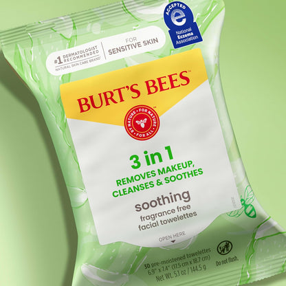 Burt's Bees Aloe Facial Towelettes – Allergy-Friendly Daily Wipe for Shared Family Bathrooms