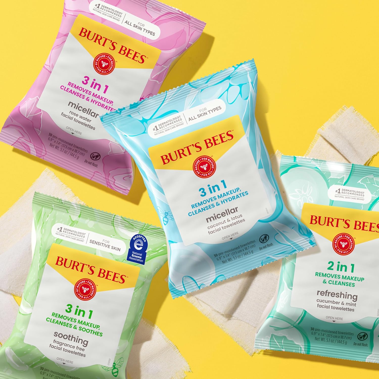 Burt's Bees Aloe Facial Towelettes – Allergy-Friendly Daily Wipe for Shared Family Bathrooms