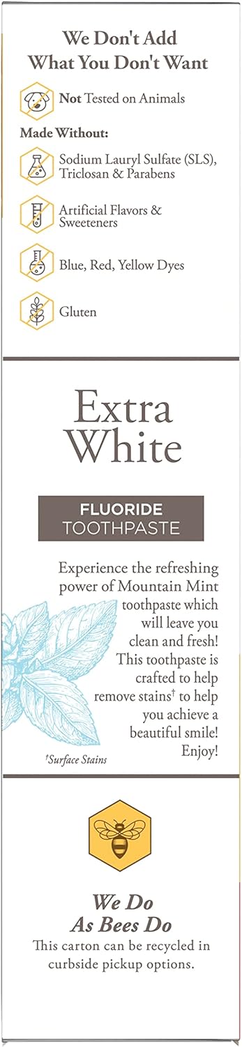 Burt's Bees Extra White Toothpaste – ADA-Accepted Fluoride Paste Without Harsh Chemicals for Peace of Mind, 4.7 oz Pack of 3
