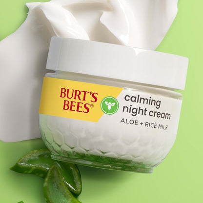 Burt's Bees Gentle PM Face Cream with Aloe and Rice Milk – Family-Friendly Natural Sensitive Skin Moisturizer for Parent's Nightly Routine
