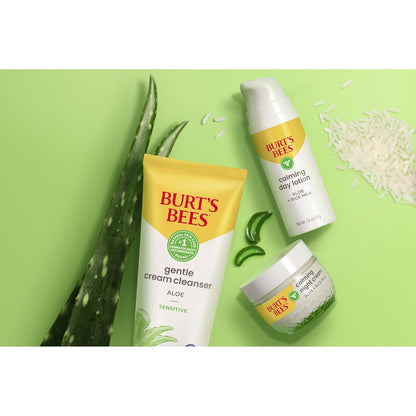 Burt's Bees Gentle PM Face Cream with Aloe and Rice Milk – Family-Friendly Natural Sensitive Skin Moisturizer for Parent's Nightly Routine