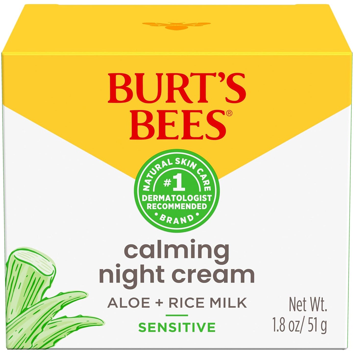 Burt's Bees Gentle PM Face Cream with Aloe and Rice Milk – Family-Friendly Natural Sensitive Skin Moisturizer for Parent's Nightly Routine