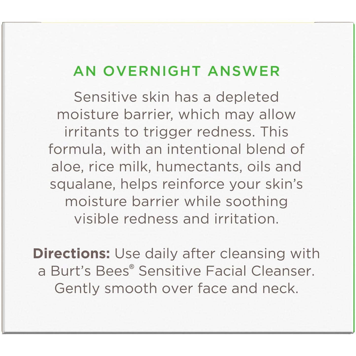Burt's Bees Gentle PM Face Cream with Aloe and Rice Milk – Family-Friendly Natural Sensitive Skin Moisturizer for Parent's Nightly Routine