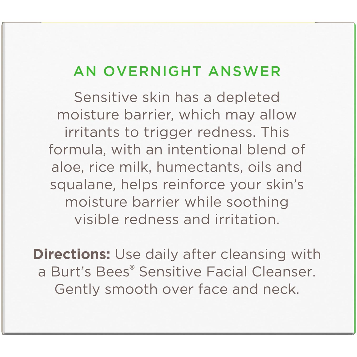 Burt's Bees Gentle PM Face Cream with Aloe and Rice Milk – Family-Friendly Natural Sensitive Skin Moisturizer for Parent's Nightly Routine