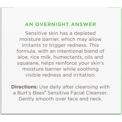 Burt's Bees Gentle PM Face Cream with Aloe and Rice Milk – Family-Friendly Natural Sensitive Skin Moisturizer for Parent's Nightly Routine