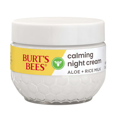 Burt's Bees Gentle PM Face Cream with Aloe and Rice Milk – Family-Friendly Natural Sensitive Skin Moisturizer for Parent's Nightly Routine
