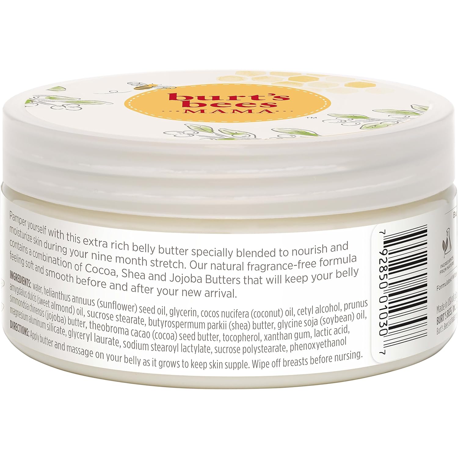 Burt's Bees Mama Belly Butter – Soothing Bath Time Pampering for Mom to Be, Fragrance Free Body Butter