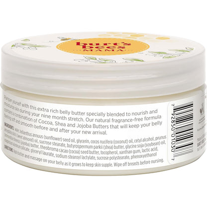 Burt's Bees Mama Belly Butter – Soothing Bath Time Pampering for Mom to Be, Fragrance Free Body Butter