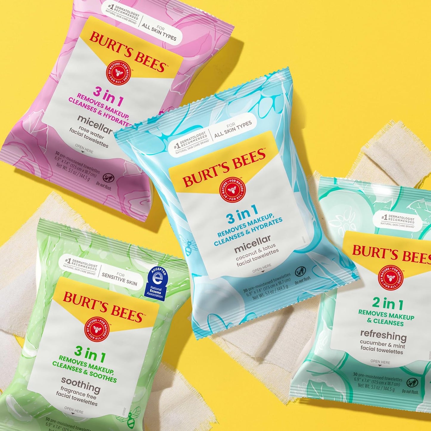 Burt's Bees Micellar Rose Water Cleansing Wipes – Mid-Day Focus Break for the Office, Plant-Based Makeup Remover