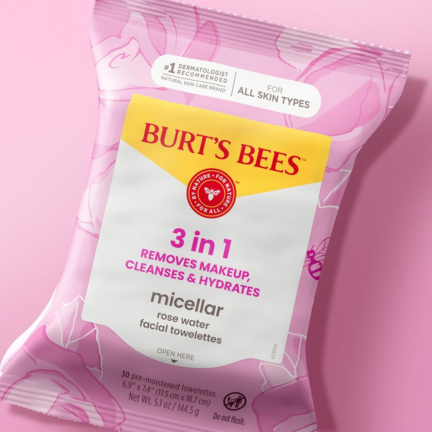 Burt's Bees Micellar Rose Water Cleansing Wipes – Mid-Day Focus Break for the Office, Plant-Based Makeup Remover