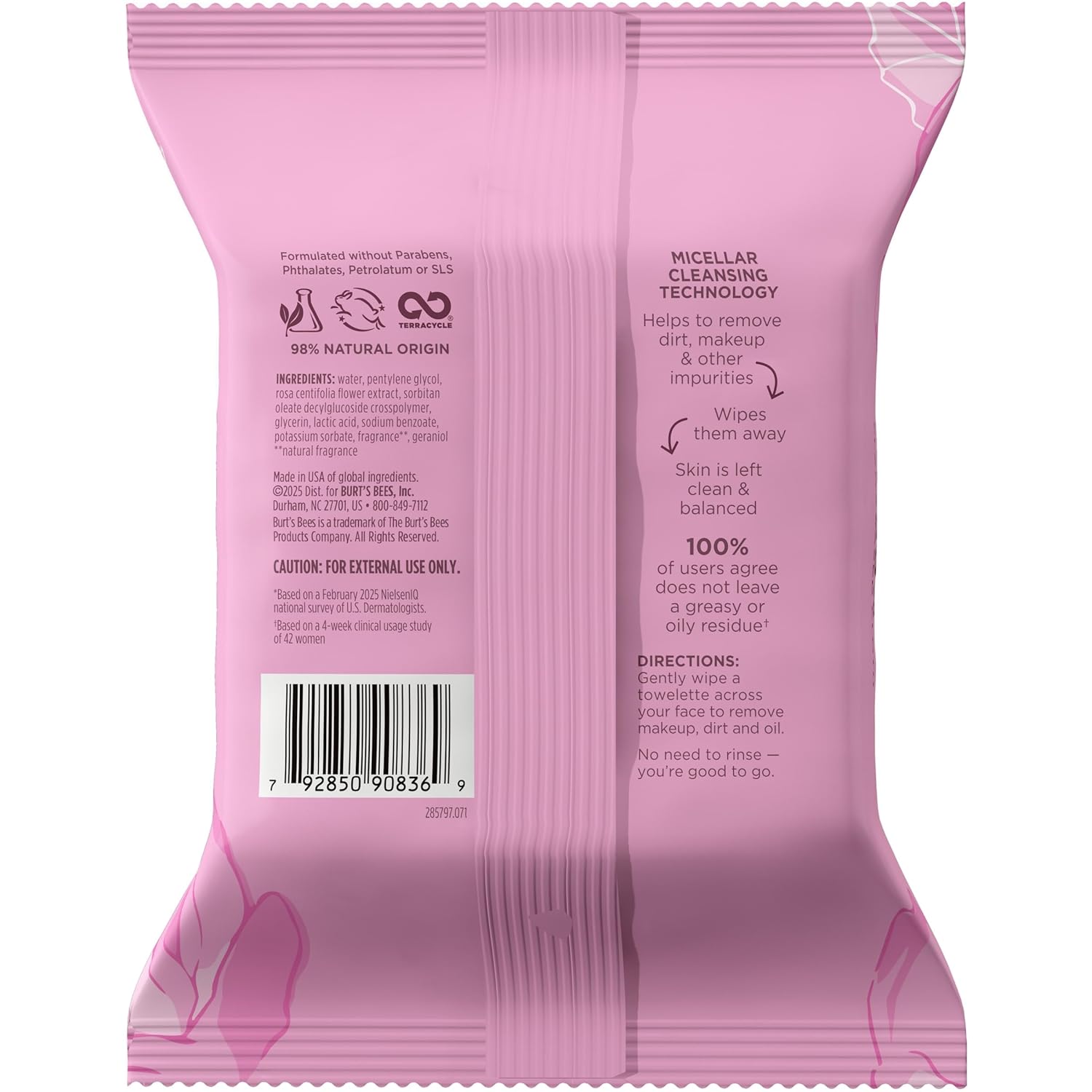 Burt's Bees Micellar Rose Water Cleansing Wipes – Mid-Day Focus Break for the Office, Plant-Based Makeup Remover