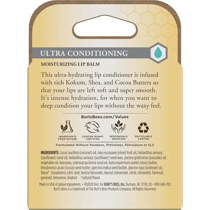 Burt's Bees Ultra Conditioning Lip Balm – Kid-Safe Lip Care for Playroom and Nursery Routines, 4 Pack