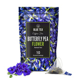 BLUE TEA Single-Origin Butterfly Pea Flower Pyramid Tea Bags – Luxury Ashwagandha Blend for Elevated Home Teatime, 10 ct