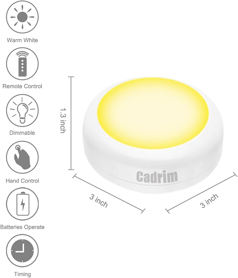 Cadrim Wireless Puck Lights - Ambient Mood Lighting for Media Room, Game Room, and Dining Nook Decor