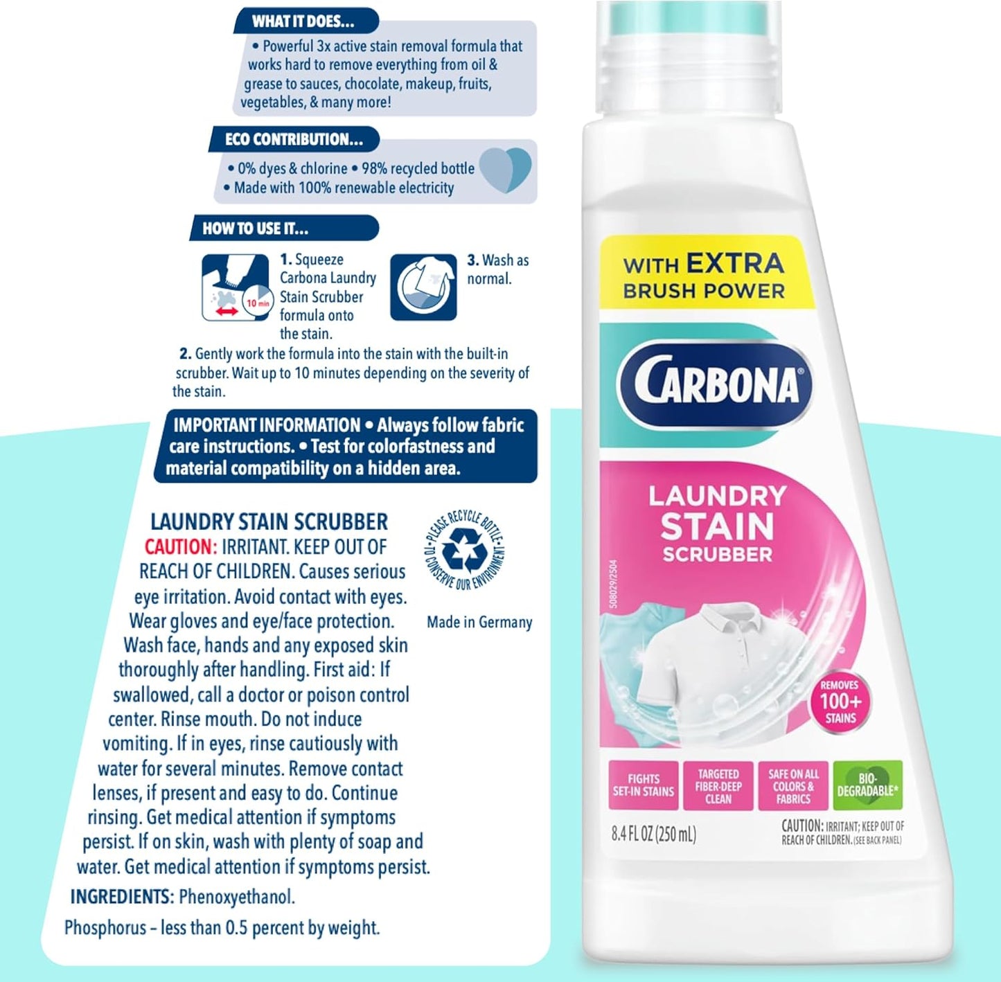 Carbona Laundry Stain Scrubber & Remover – Kids' Clothing Stain Pre-Treat for Daycare Outfits, Snack and Juice Messes