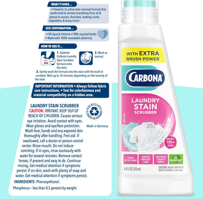 Carbona Laundry Stain Scrubber & Remover – Kids' Clothing Stain Pre-Treat for Daycare Outfits, Snack and Juice Messes