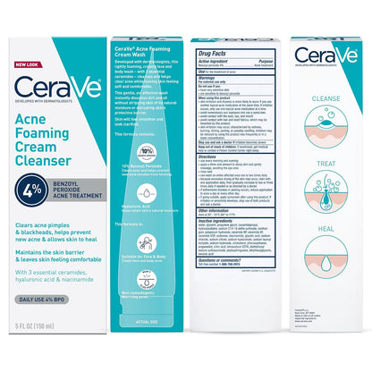 CeraVe Acne Foaming Cream Cleanser, Fragrance-Free Non-Comedogenic Wash Safe for Reactive Skin Types
