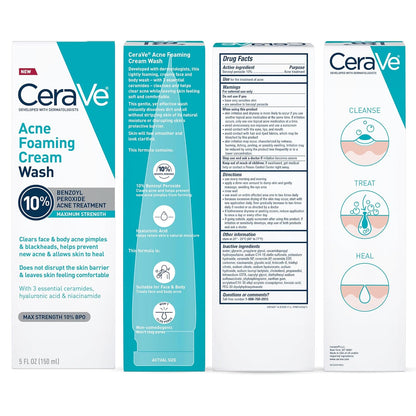 CeraVe Acne Foaming Cream Wash – Self-Care Shower Cleanser for Hormonal and Persistent Breakouts