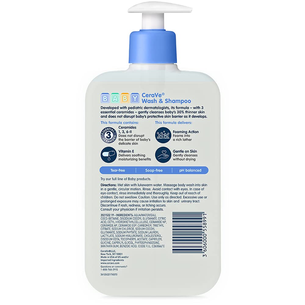 CeraVe Baby Tear-Free Wash and Shampoo – Free From Sulfates, Dyes, and Phthalates for Safer Newborn and Toddler Bathing