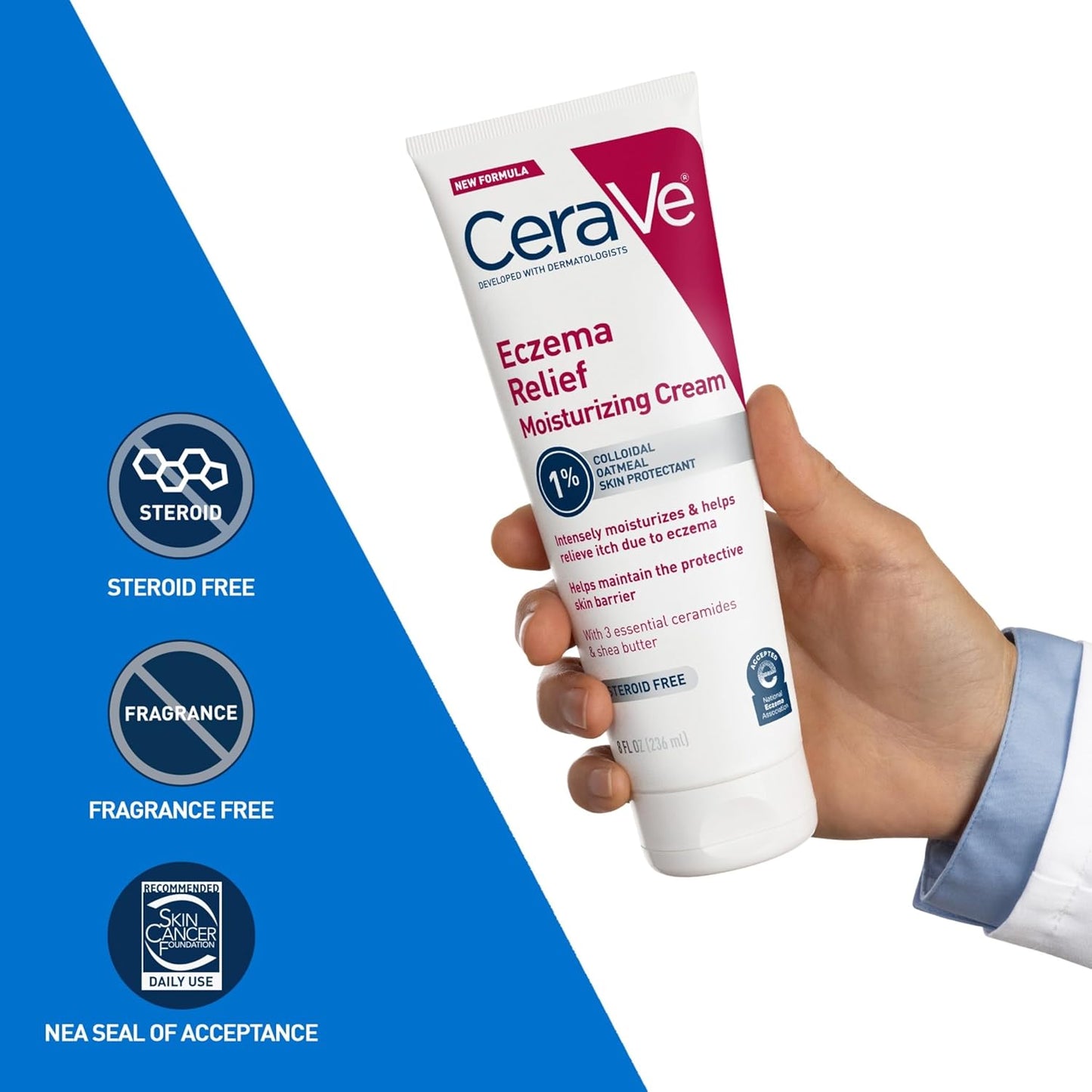 CeraVe Eczema Soothing Body Cream – Wind-Down Bedtime Routine for Sensitive Skin, Steroid-Free Comfort, 8oz