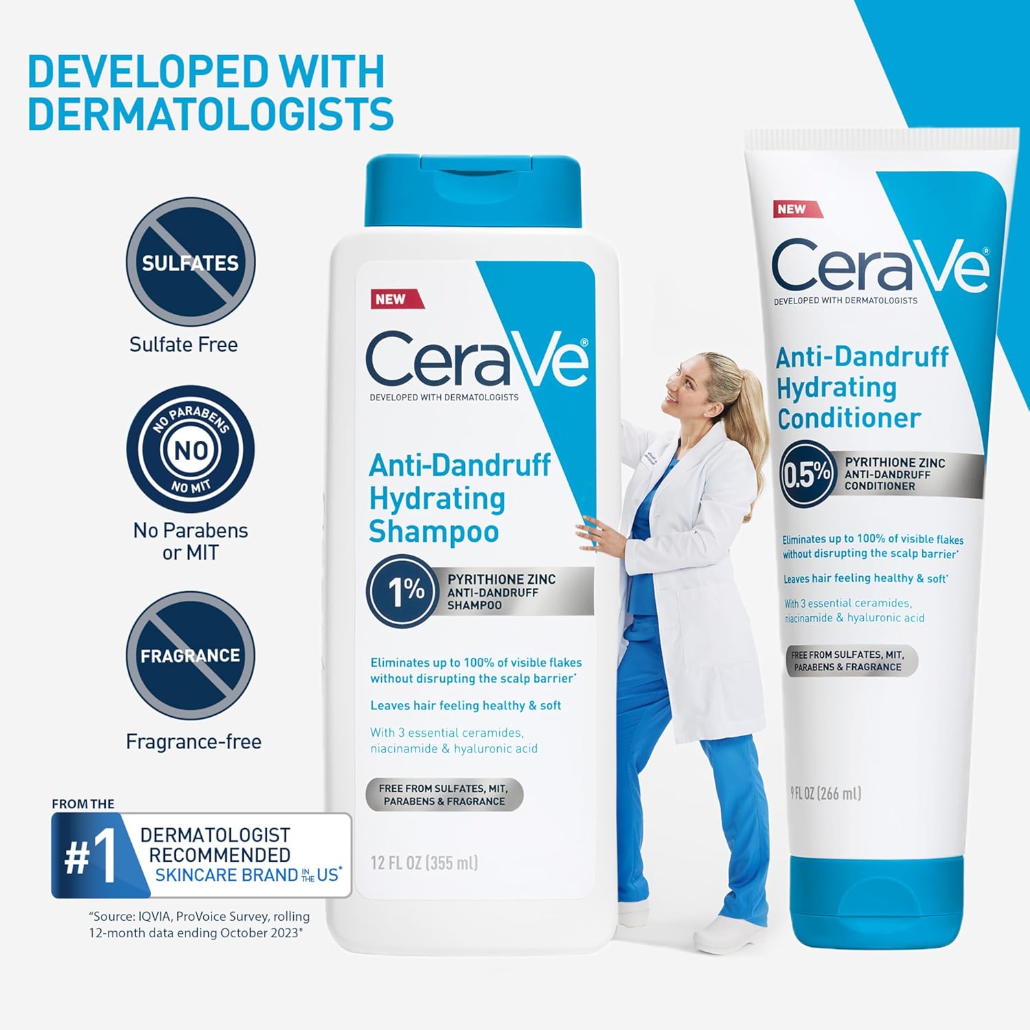 CeraVe Hydrating Anti-Dandruff Conditioner – Sulfate-Free, Paraben-Free Formula Safe for Color-Treated and Sensitive Scalps