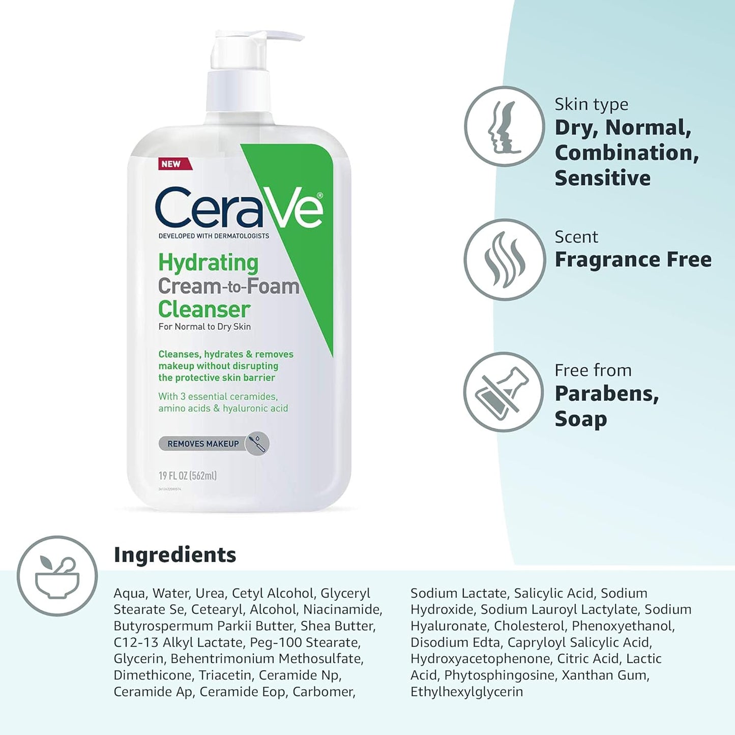 CeraVe Hydrating Cream To Foam Cleanser – Streamlined Two-Step Makeup Remover and Hydrating Face Wash
