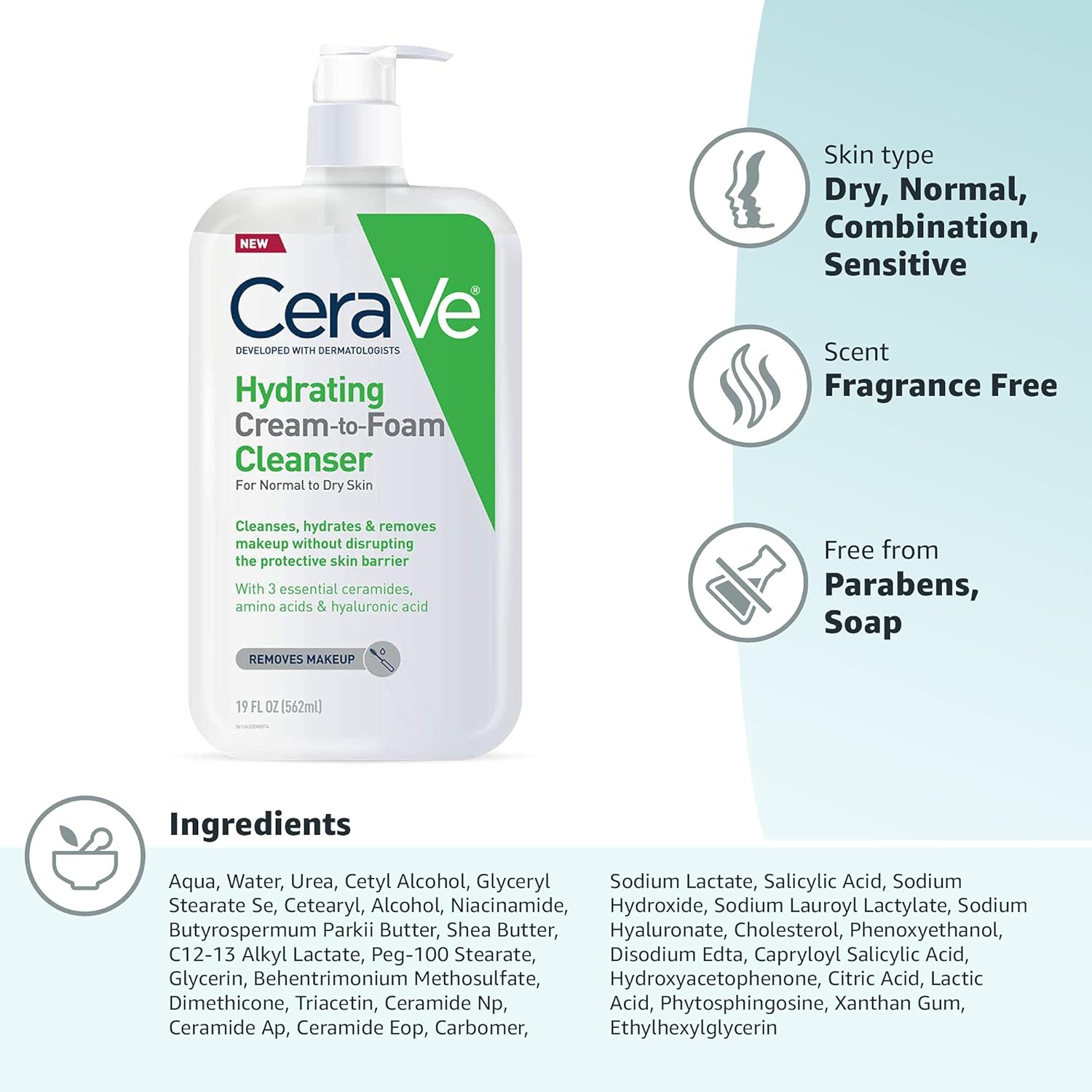CeraVe Hydrating Cream To Foam Cleanser – Streamlined Two-Step Makeup Remover and Hydrating Face Wash
