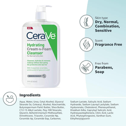 CeraVe Hydrating Cream To Foam Cleanser – Streamlined Two-Step Makeup Remover and Hydrating Face Wash
