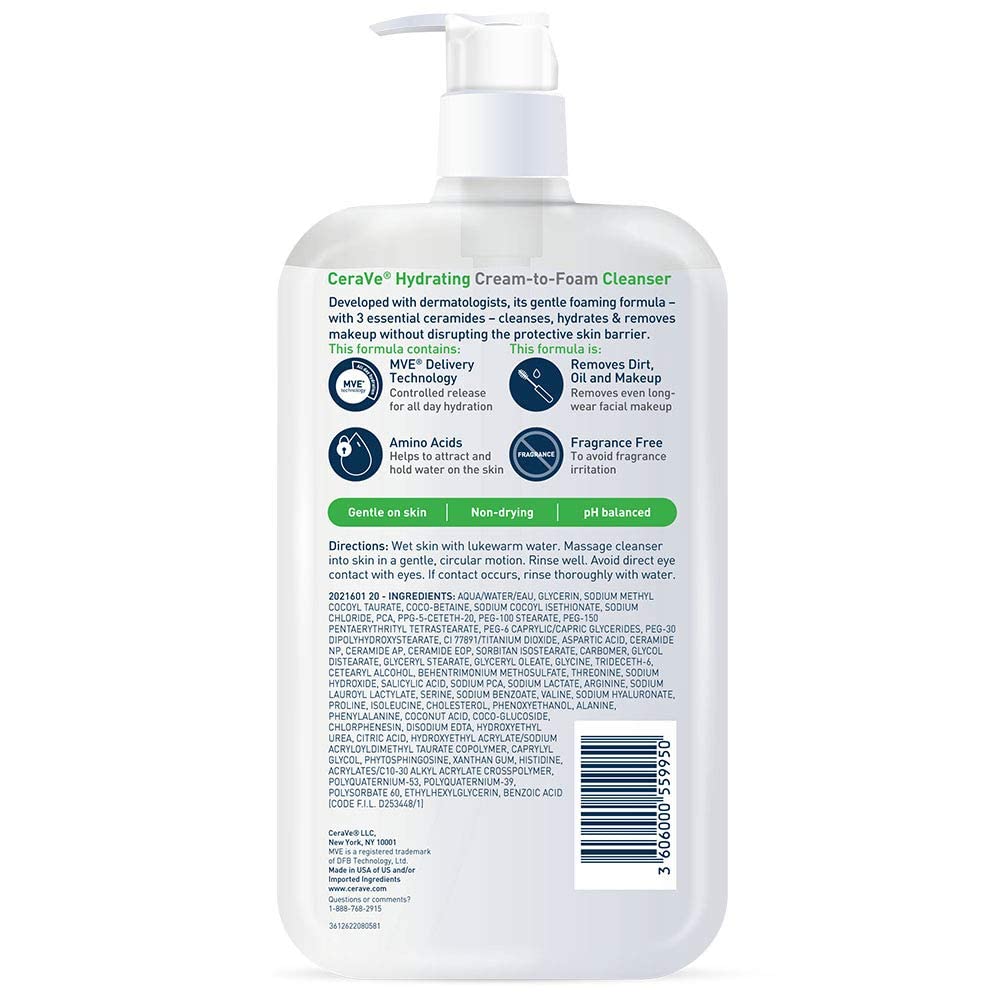 CeraVe Hydrating Cream To Foam Cleanser – Streamlined Two-Step Makeup Remover and Hydrating Face Wash