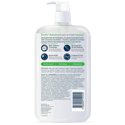 CeraVe Hydrating Cream To Foam Cleanser – Streamlined Two-Step Makeup Remover and Hydrating Face Wash