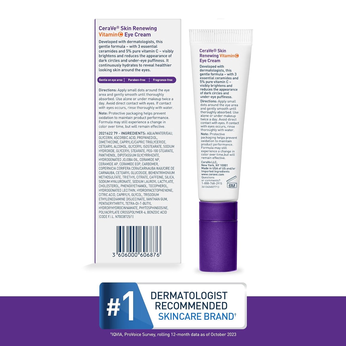 CeraVe Skin Renewing Vitamin C Eye Cream – Simple One-Step Eye Brightener for Minimalist Bathroom Counters