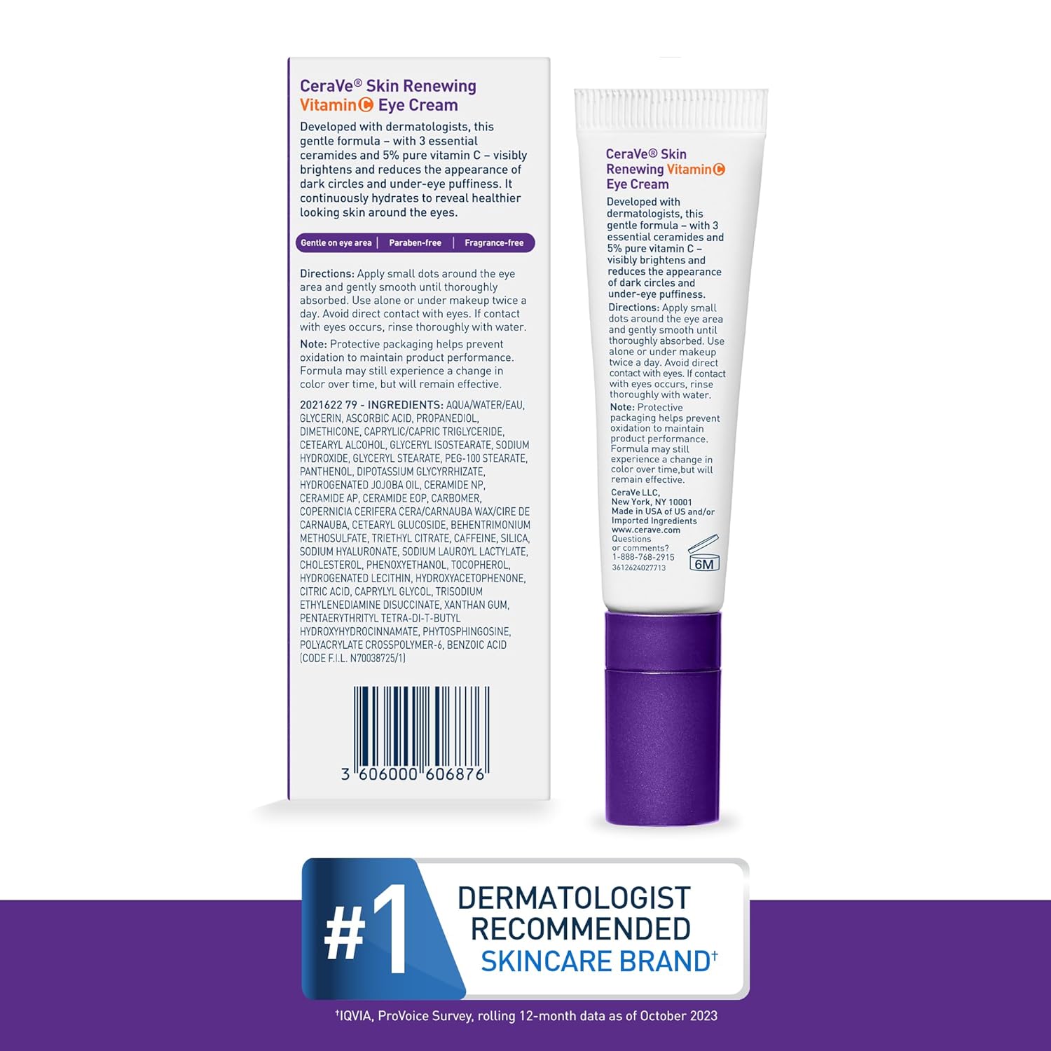CeraVe Skin Renewing Vitamin C Eye Cream – Simple One-Step Eye Brightener for Minimalist Bathroom Counters