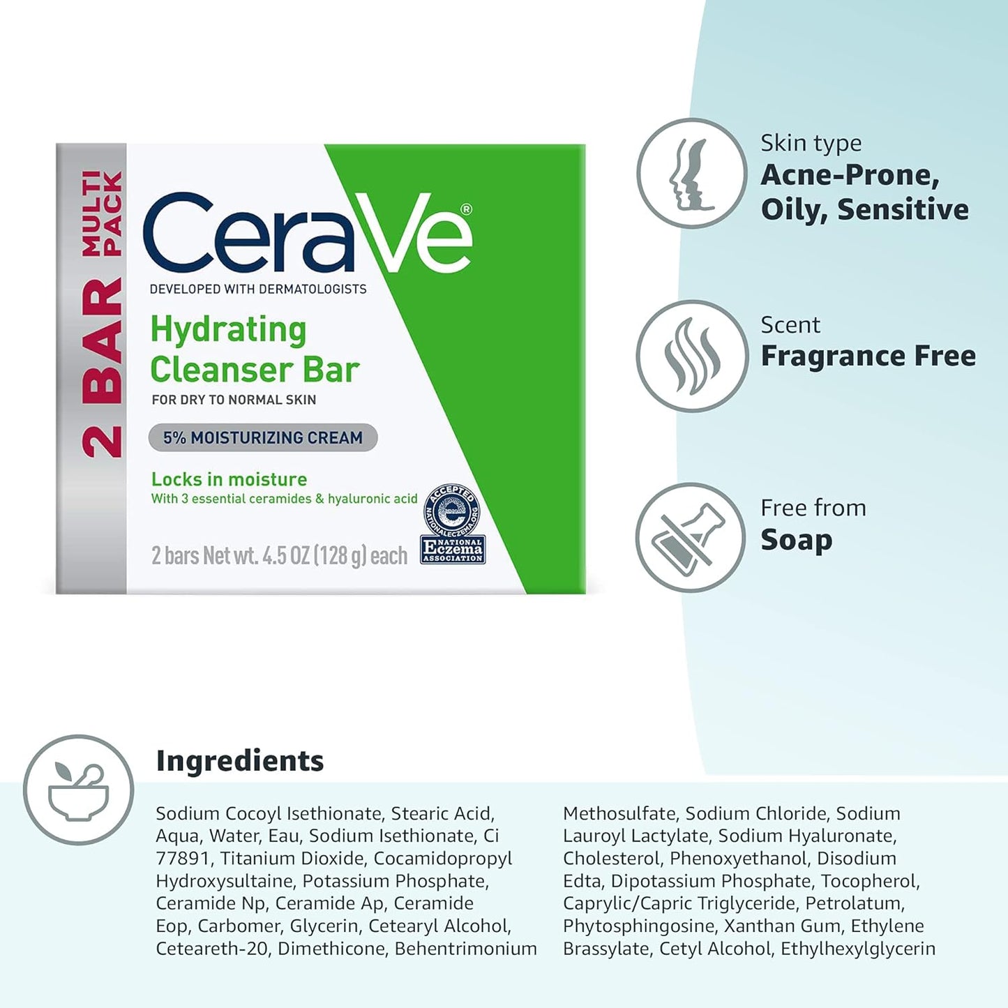 CeraVe Soap-Free Bar for Kids – Dermatologist-Approved Wash Safe for Young Skin & Eczema
