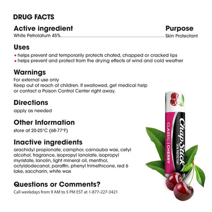ChapStick Classic Cherry Lip Balm Tube Trio – Sun and Wind Protection for Picnics, Beach Trips, and Trail Walks