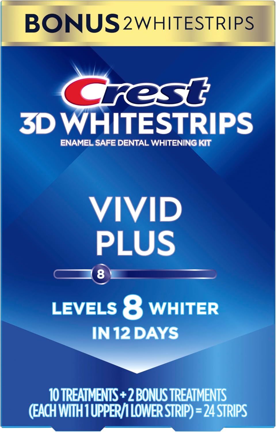 Crest 3D Whitestrips Vivid Plus – Luxury At-Home Whitening, Clinically Proven 8 Levels Whiter