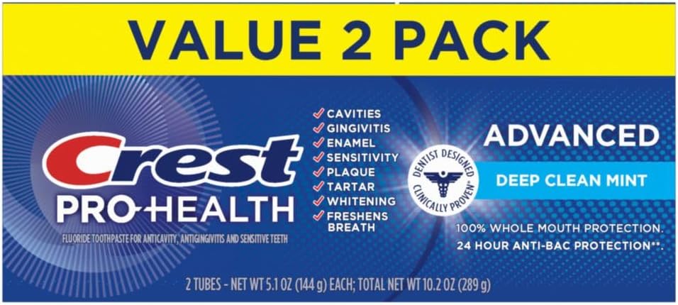 Crest Pro-Health Advanced Deep Clean Mint Toothpaste as Part of a Calming Daily Wellness Ritual for Sensitive Teeth and Gums, 2 Pack