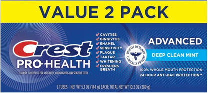 Crest Pro-Health Advanced Deep Clean Mint Toothpaste as Part of a Calming Daily Wellness Ritual for Sensitive Teeth and Gums, 2 Pack