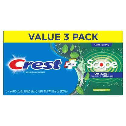 Crest + Scope Whitening Toothpaste Pack – 7x Fresher Breath for Your Work-Day Focus Ritual