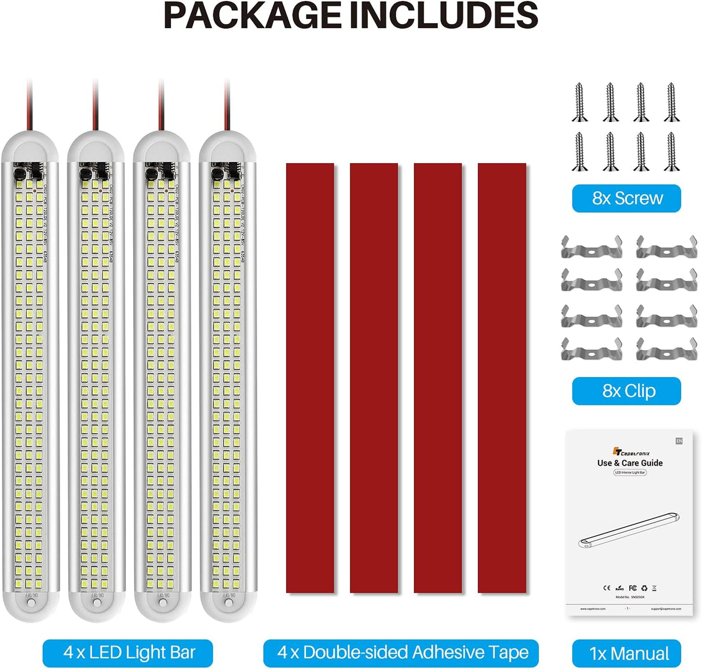 CT CAPETRONIX 4-Pack LED Light Bars – 12V DC Lighting for Loading Bay, Service Truck, and Detail Shop