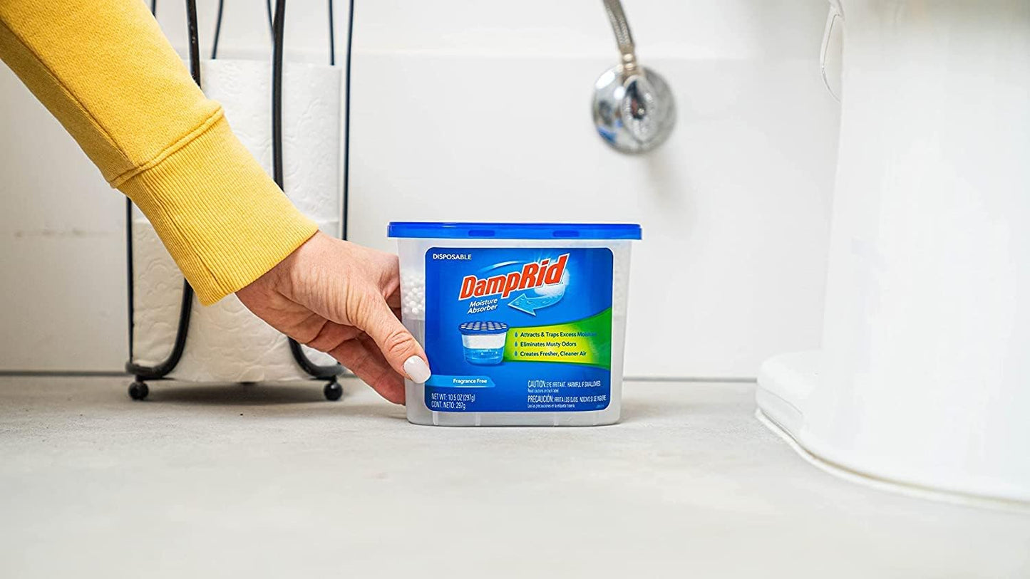 DampRid Fragrance Free Disposable Moisture Absorber 10.5 oz 3 Pack – Electric-Free Basement Dehumidifier for Worry-Free Coverage
