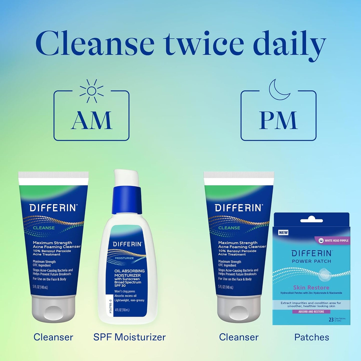 Differin Acne Face Wash with 10% BPO – Gentle Nightly Skincare Routine for Acne-Prone Skin