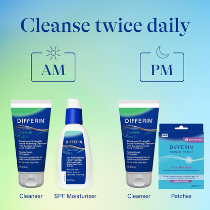 Differin Acne Face Wash with 10% BPO – Gentle Nightly Skincare Routine for Acne-Prone Skin