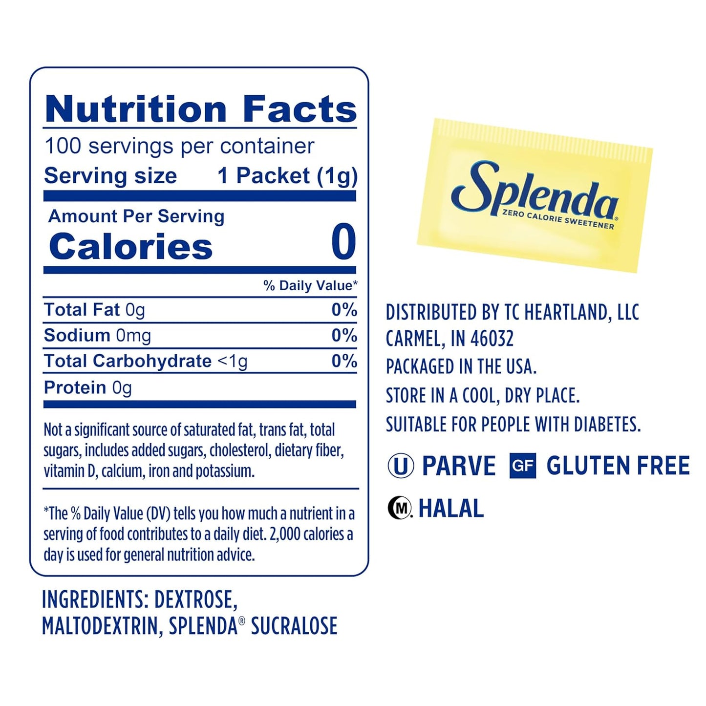 each packet equals the sweetness of two teaspoons of sugar