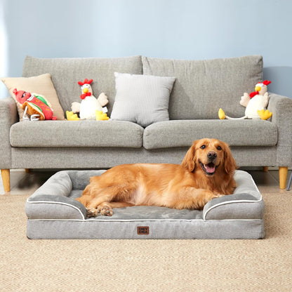 EHEYCIGA Orthopedic XL Dog Bed – Pressure-Relief Memory Foam Lounger for Aging Joints, Washable Bolster Couch