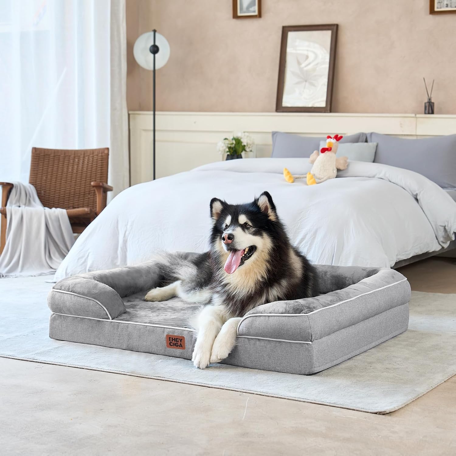 EHEYCIGA Orthopedic XL Dog Bed – Pressure-Relief Memory Foam Lounger for Aging Joints, Washable Bolster Couch