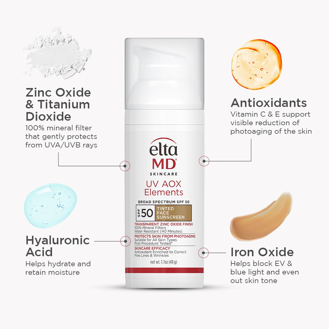 EltaMD Mineral Tinted Sunscreen SPF 50 with Antioxidants – Soothing Self-Care Step for Stressed Skin